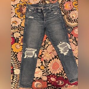 American Eagle Outfitters Dark Blue Distressed Skinny Jeans